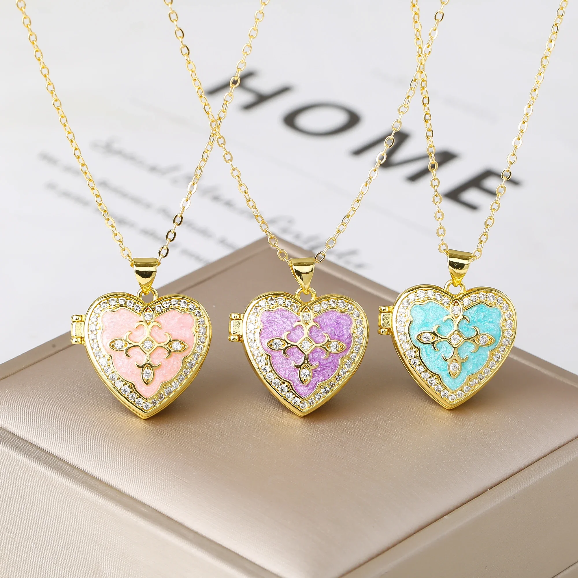 Collar Romántico con Forma de Corazón para Mujer, Chapado en Oro, Esmalte y Cristal, Colgante con Portafotos Abrible, Múltiples Colores, Joyería de Moda, Regalo