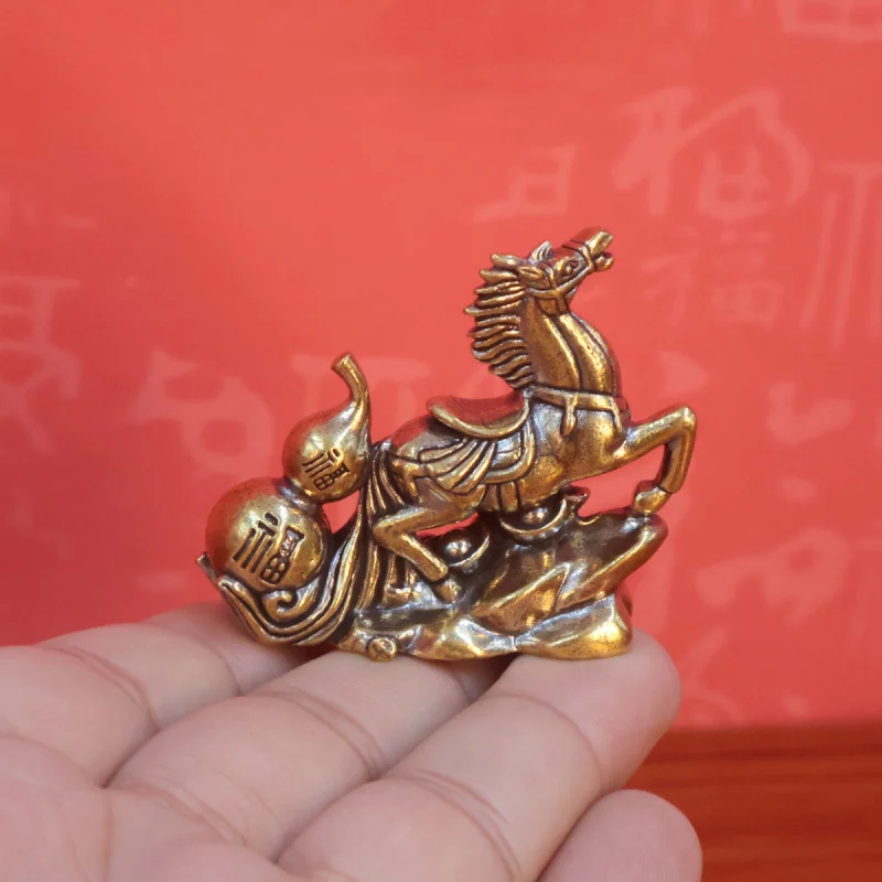Brass Horse Success Gourd Yuanbao Zodiac Ornament Office Desk Creative Craft Decoration Brass Ornament