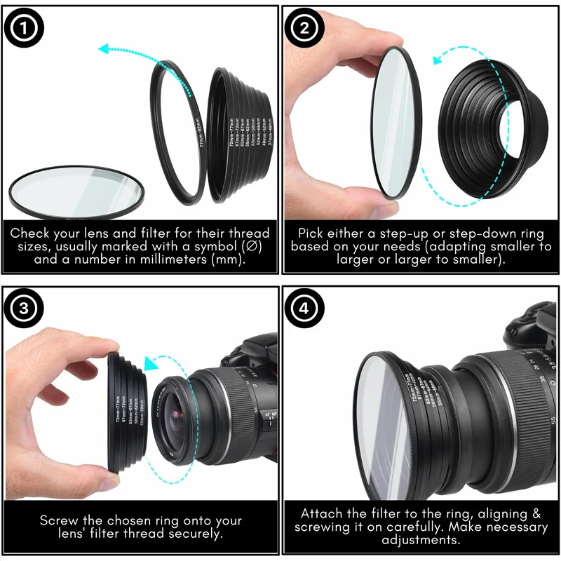 Camera Lens Filter Adapter Ring Filter Step Up & Down Ring Adapter 37-82 82-37mm for Fujifilm Canon Nikon Sony DSLR Camera