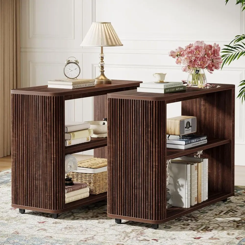 

Набор из двух 3-ярусных приставных столиков из орехового дерева для гостиной и спальни, идеально подходит для небольших помещений