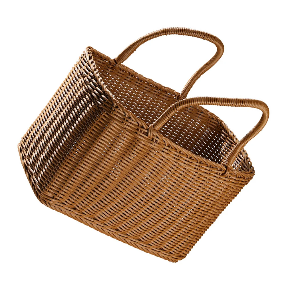 

1pc Woven Basket Brown Retro Storage Solution Decorative Flower Arrangements Picnic Living Room Packing Vegetable Basket
