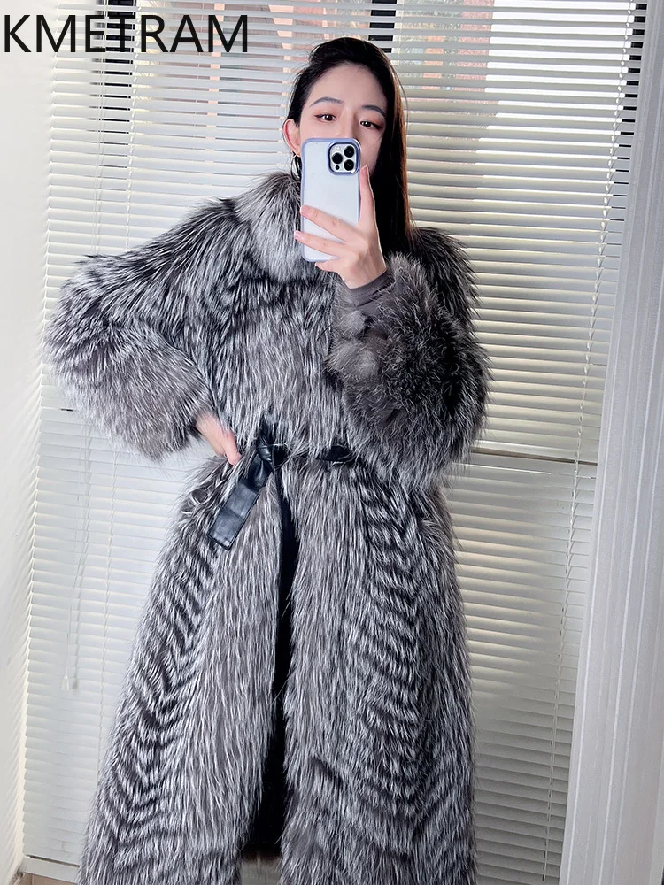 Natural Silver Fox Fur Coat Women High Quality 2025 Long Real Fur Jacket New in Outerwears Winter Clothes Woman шуба женская