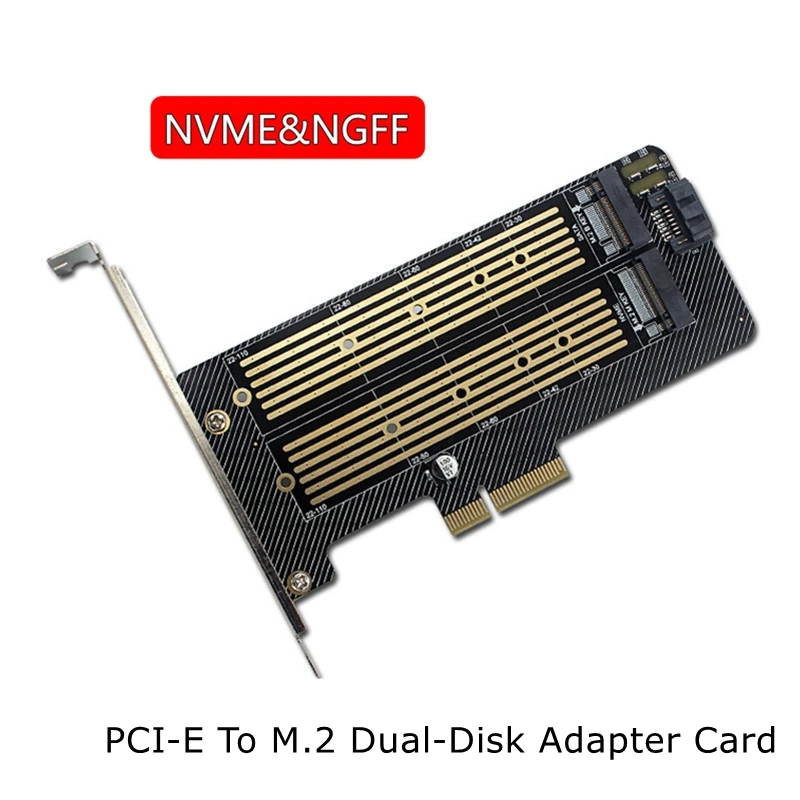 Dual-Disk M.2 NVMe SSD NGFF to PCIe 4x SATA Adapter Card M-Key B-Key PCI-e Express 3.0 X4 2230-2280 M2 PCIe Expansion Riser