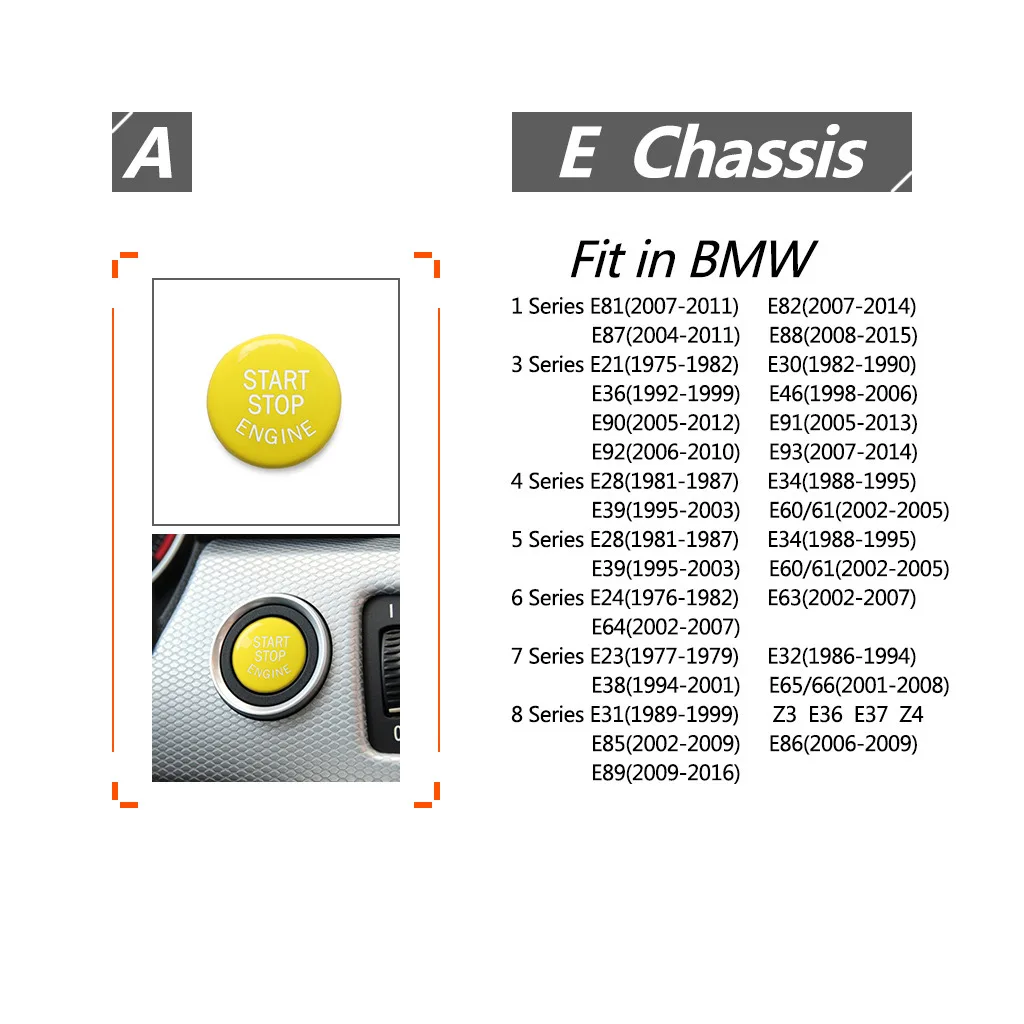 Picture 3: Fit for BMW E Series E30 E46 E87 E60 E83 E84 E89 E90 E91 E92 E93 Car Engine Start Button Replace Cover Stop Switch Accessories