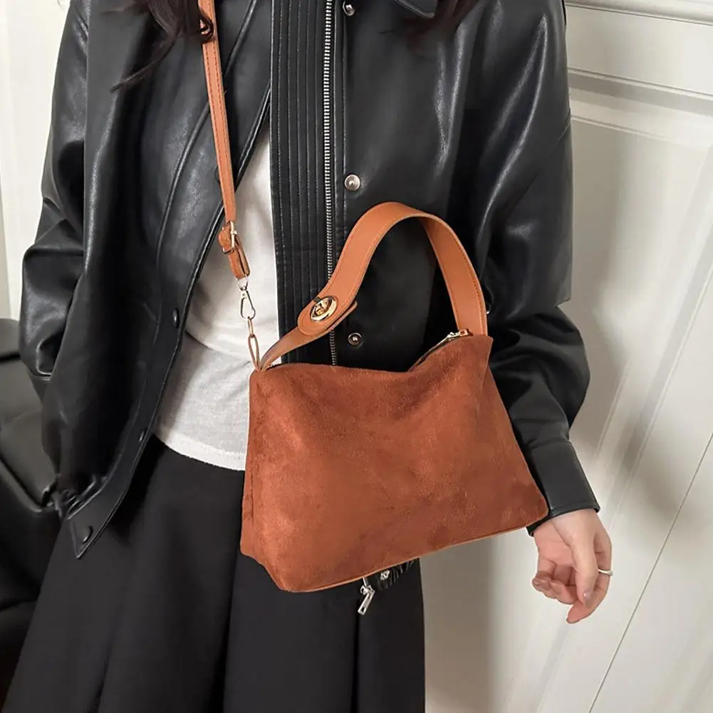 Vintage Wildleder-Handtasche, Retro Matte Unterarmtasche für Damen, Vielseitige Einzel-Schultertasche, Lässige Crossbody-Tasche – Detail 14