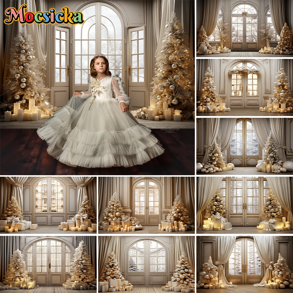 

MocsickaPhotography Background Winter Indoor Christmas Kitchen Xmas Tree Party Kids Family Portrait Decor Photo Backdrop Studio