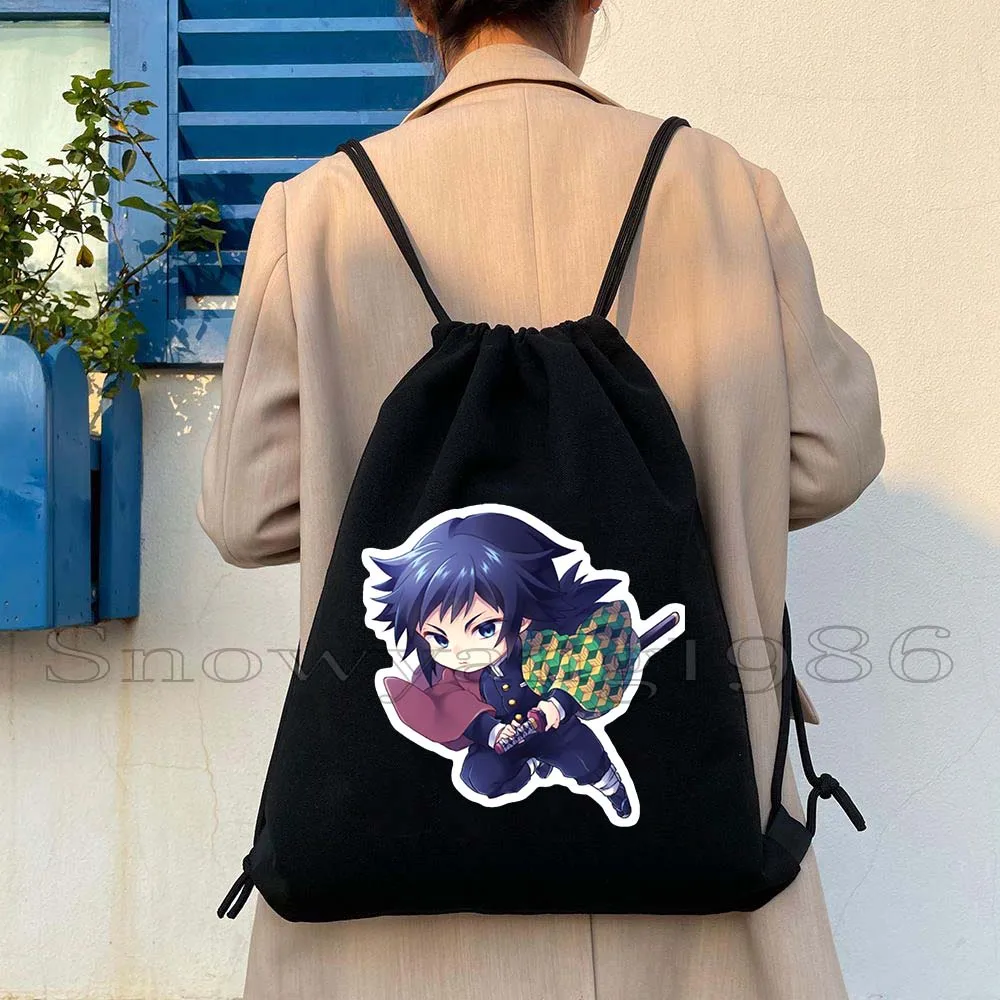 Lindo Chibi Demon Slayer Anime Kimetsu Tanjiro NezukoChan Sakura Tomioka mochila de lona con cordón mochila deportiva bolsa de cuerda