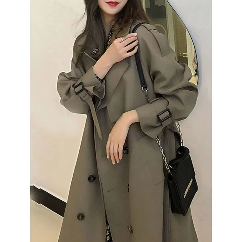 

Spring Autumn Long Chic Khaki Trench Coat Men Belt Double Breasted Elegant Luxury British Style Black Overcoat