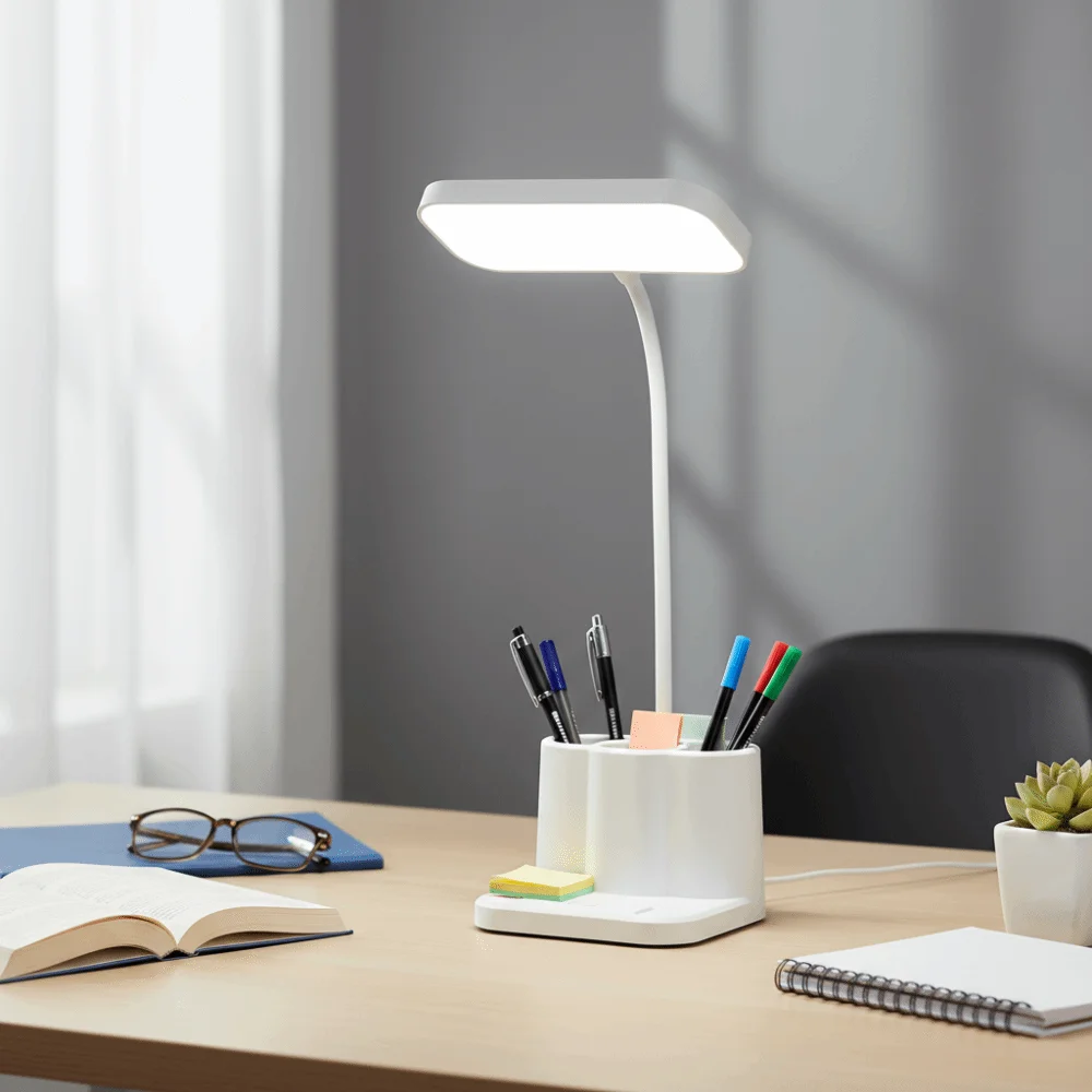 

3-Colors Light Study Desk Lamp with Storage Box Dimmable Reading Lights Touch Control Energy Saving USB Rechargeable Lamp