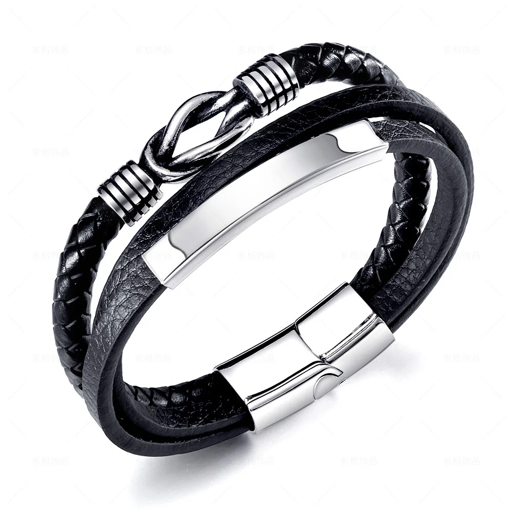 High Quality 8-knot Unlimited Stainless Steel Bracelet Multiple Woven Leather Bracelets Men Wrist Accessories Jewelry