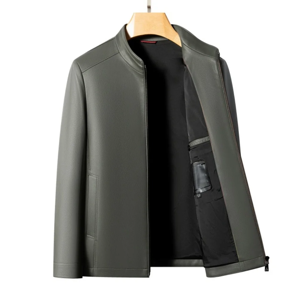 

Новые повседневные кожаные куртки весны и осени 2024, мужские кожаные куртки с воротником-стойкой и высококачественное пальто из козьей кожи большого размера.