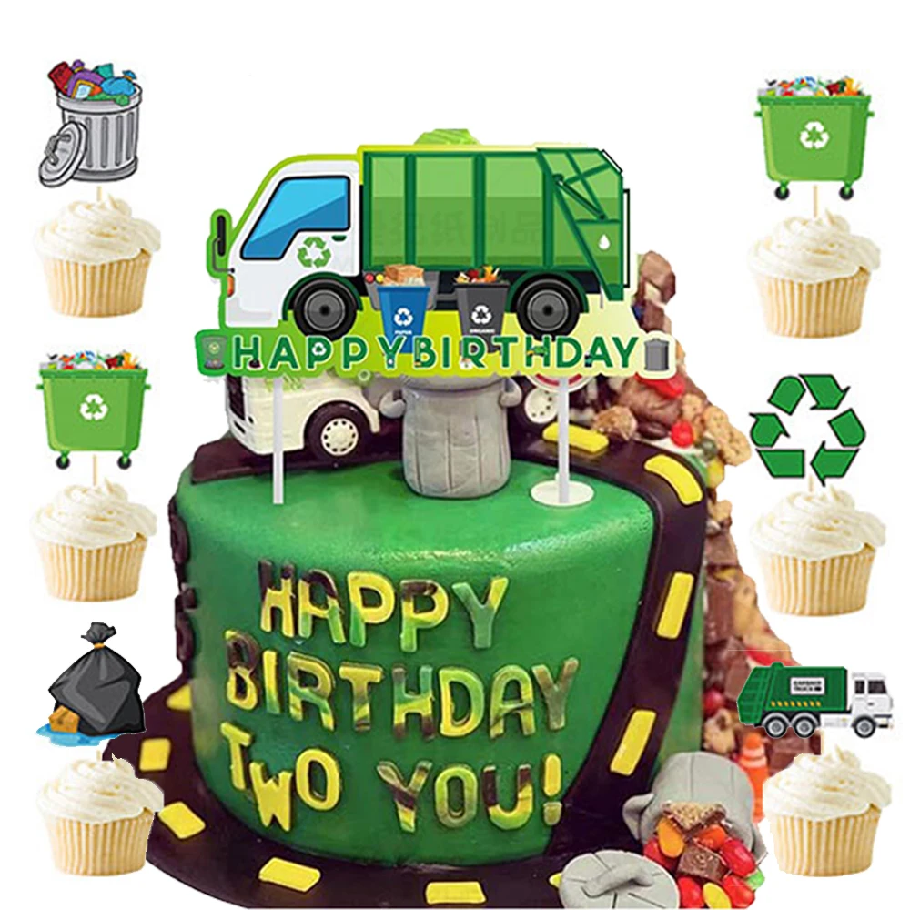 Garbage Truck Birthday Party Supplies Garbage Truck Cupcake Toppers for Trash Truck Waste Management Recycling Party Supplies