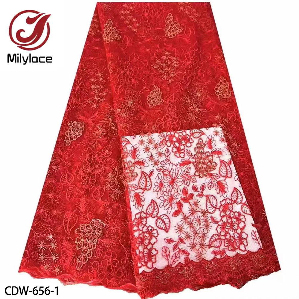 

Elegant French Lace Fabric African Embroidered Mesh Tulle Lace Fabric for Party Dresses CDW-656