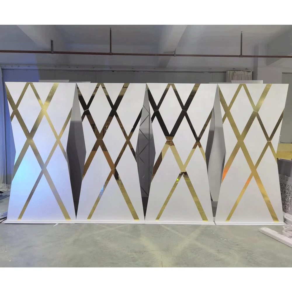 luxury Events Acrylic&PVC Backdrop With Gold Line Wedding Decoration 4PCS For Set