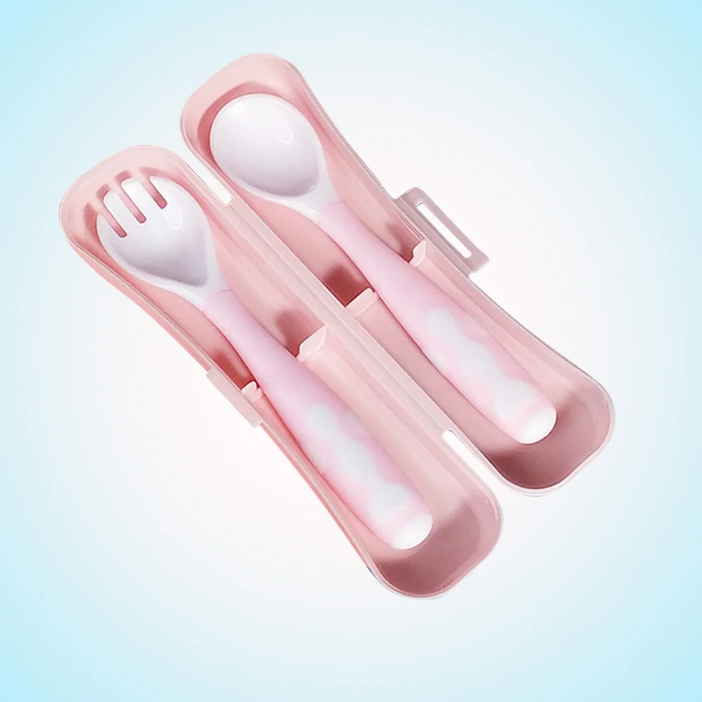 1 مجموعة الطفل ملعقة شوكة تغذية أدوات المائدة 360 درجة انحناء مرنة PP صندوق تخزين المواد تغذية مجموعة