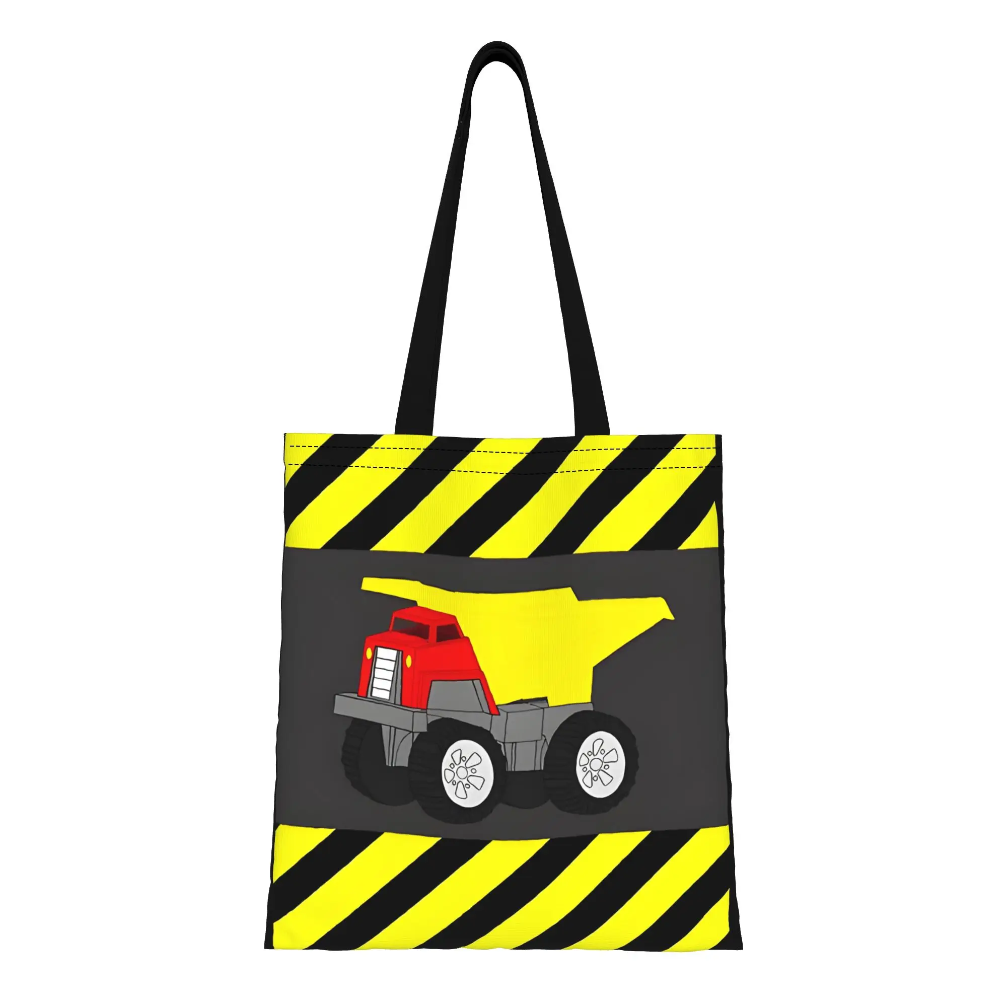 Red And Yellow Dump Construction vehicle Canvas Tote Bag for Shopping Travel Outdoor Heavy Duty Shoulder Handbag