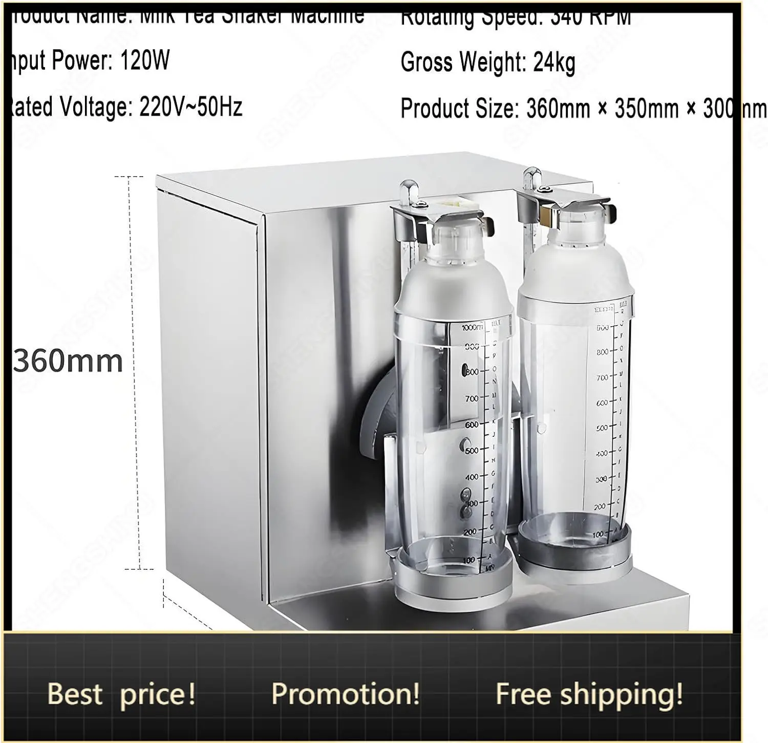 

Milkshake Maker Electric Milk Tea Shaker Machine Cocktail & Drink Mixer Stainless Steel,360° rotating swing, 340 RPM, smart timi