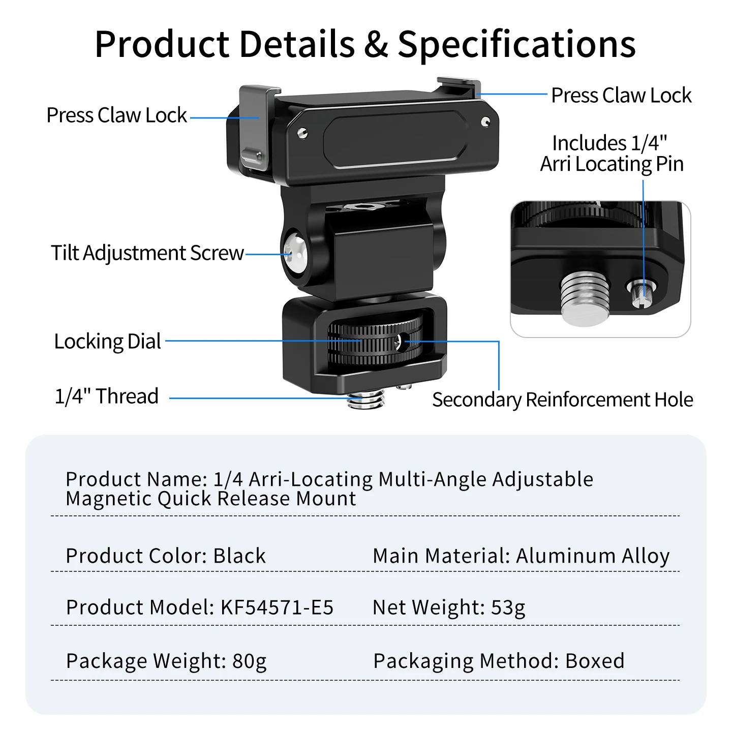 Magnetische Schnellverschluss-Halterung 360° ° 180-Grad-Drehung ° Neigbarer Aluminium-Schnecken-Gimbal mit 1/4 ARRI-Schraube für DJI Action 6 Osmo Nano Kamerakäfig – Detail 10