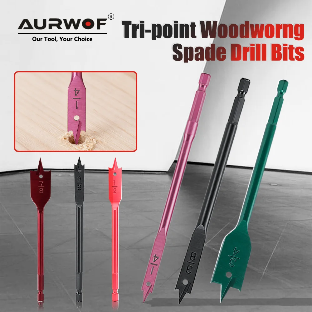 AURWOF Carbide Tipped Brad Point Drill Bit Set, 1/4