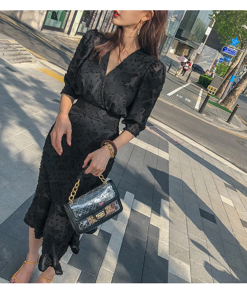 تنورة Fall V-ne Fi-tail Dr Bla للتخسيس عالية الخصر كورية Sle للسيدات تنورة متوسطة الطول تشبه سيدة أنيقة