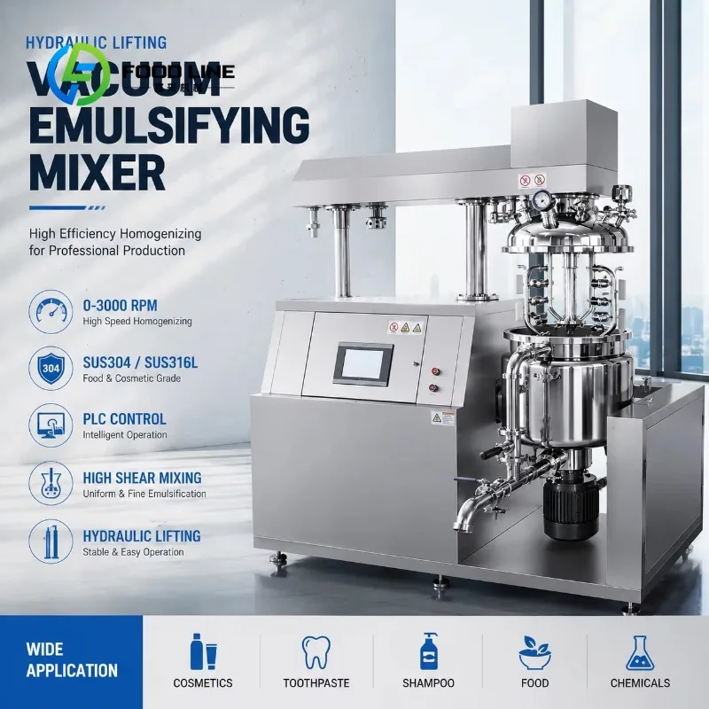 customized Hydraulic Lift Vacuum Mixer Temperature Controlled Homogenizer for Hair Dye Processing