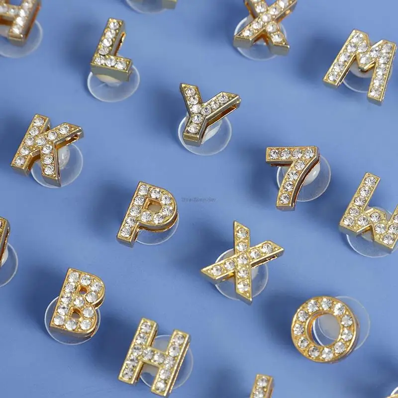 Gold Letters Metal Shoe Charms Crystal Diamond Alloy Charms Shoes Accessories Buckle High Quality Shoes Decoration