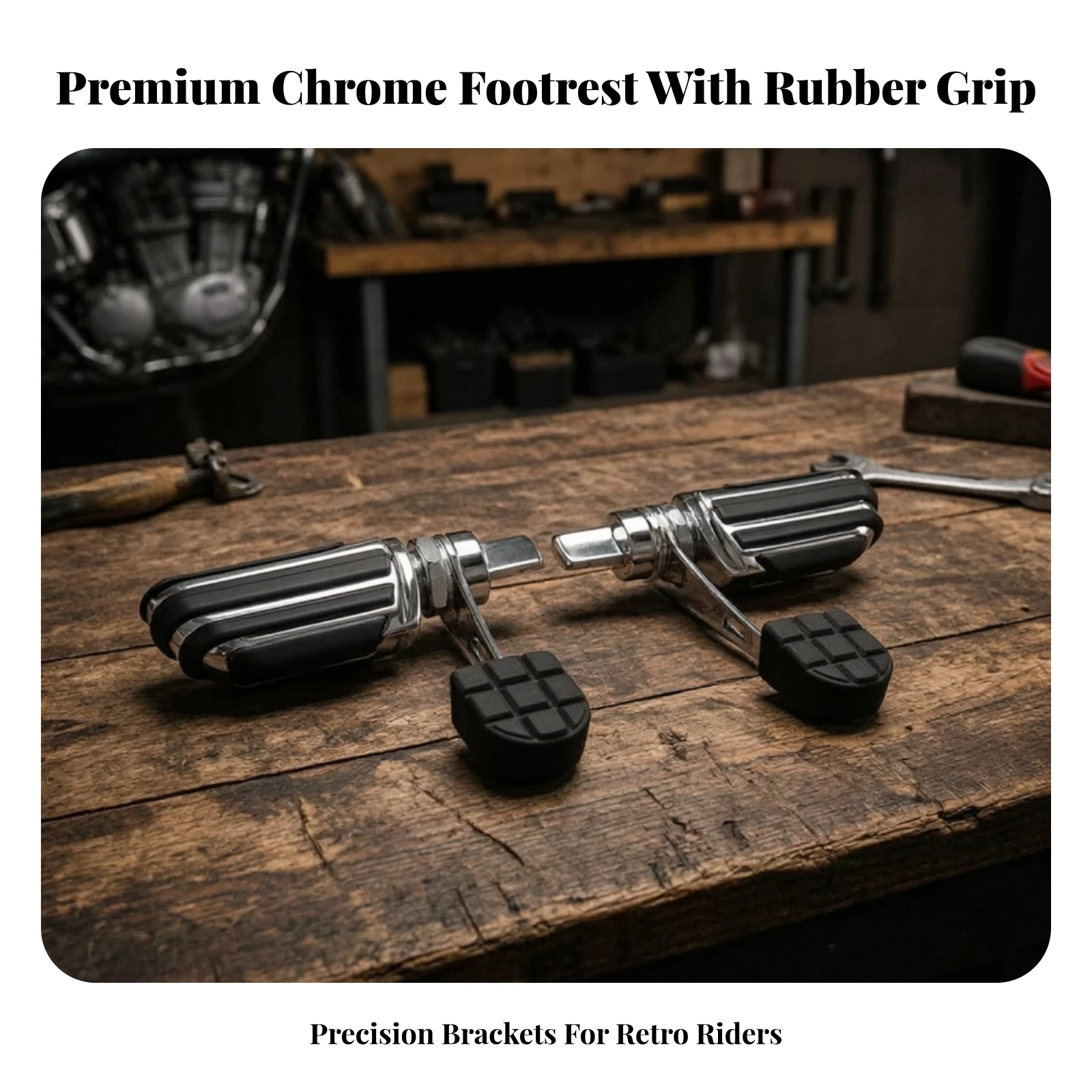 Motorcycle Foot Pegs with Rubber Grips Compact Chrome Foot Pegs with Hinged Arms Footrests Long-Lasting Hardware Heavy Duty