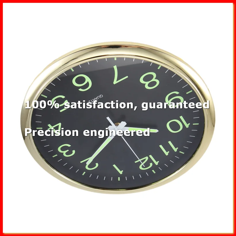 12 Inch Round Large Luminous Wall Clock Glow in the Dark Non-Ticking Indoor Decor -Golden-A73M