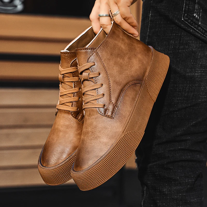 Bottes en cuir confortables pour hommes, baskets d'extérieur, chaussures d'affaires décontractées durables, marque de mode classique, automne, haute qualité, nouveau, 2023