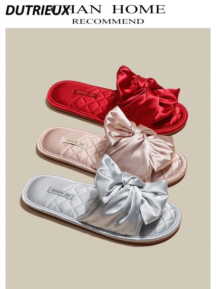 

Japanese Style Bowknot Women's Slippers Sweet Cute Home Indoor Summer Soft Bottom Mute Spring and Autumn Womens Shoes 2024 New