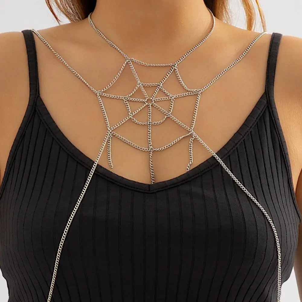 Sexy Spider Web Body Chain Metal Tassel Halloween Breast Chain Jewelry Necklace Spider Web Thigh Chain Halloween Accessory