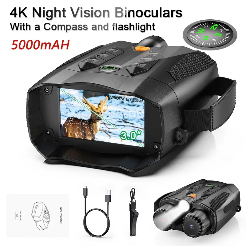 Night Vision Goggles 7Level Infrared Vision Night Binoculars with Tactical Light and Compass 800M Full Dark Viewing for Camping