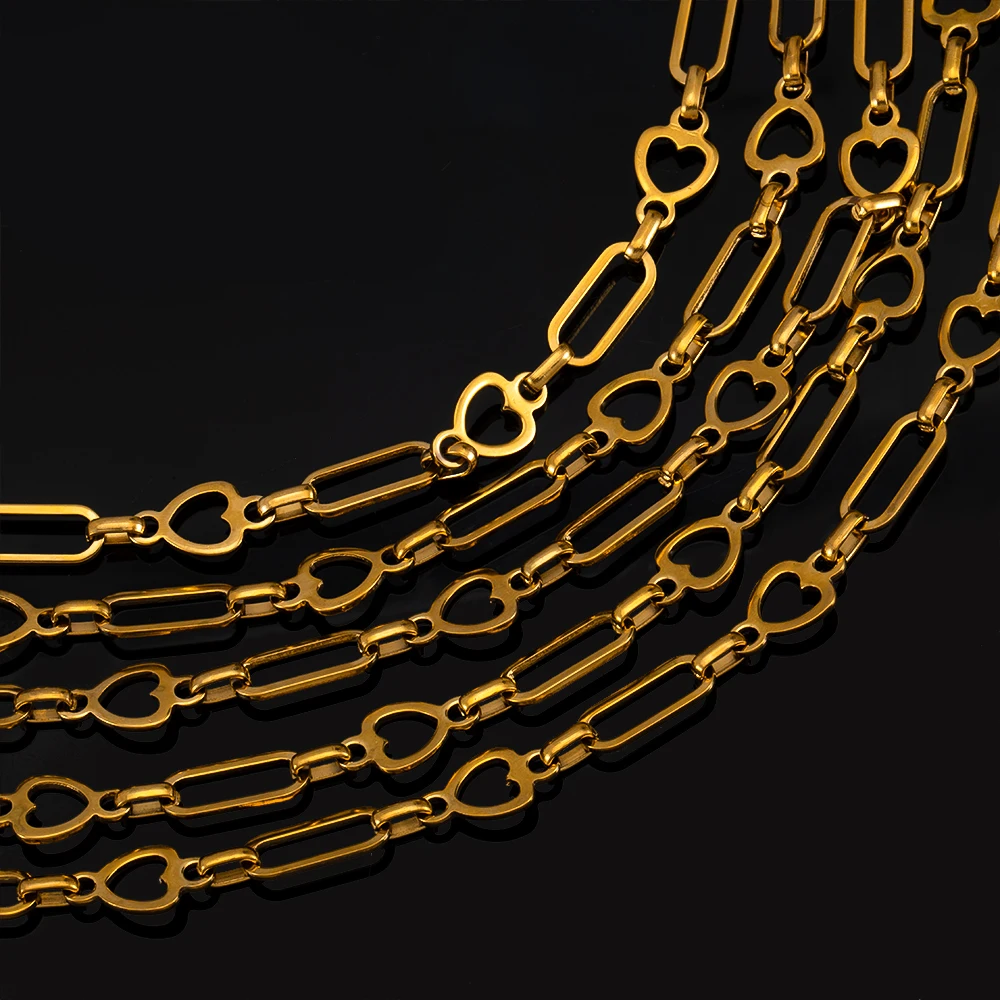 1Meter Stainless Steel Love Heart Chain Long Bar Frame Circle Chain for DIY Necklace Bracelet Chain Jewelry Making Accessories