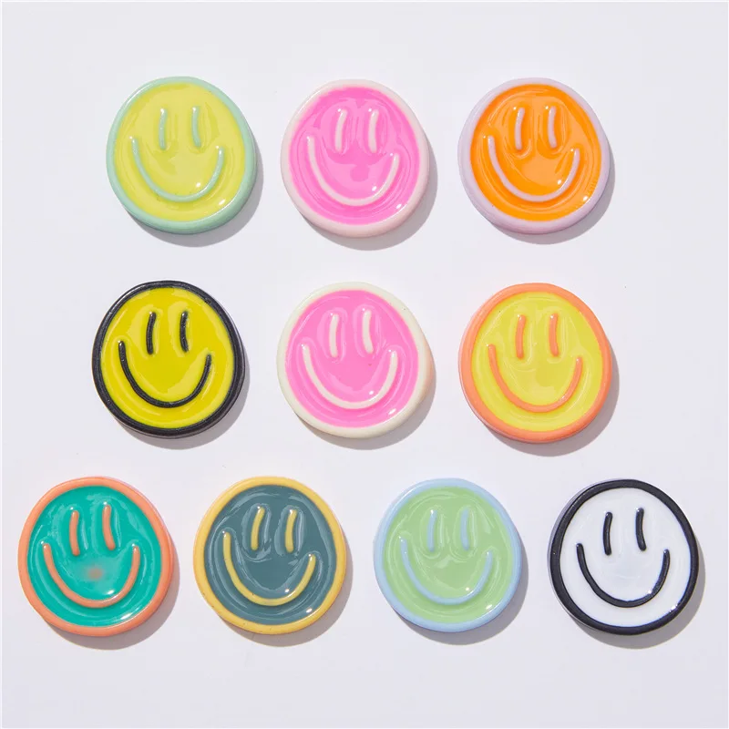 Colorido Sorriso Rosto Resina Cabochão Arte Patches, Flat Back, Jóias Fazer, Acessórios de Cabelo, 10Pcs