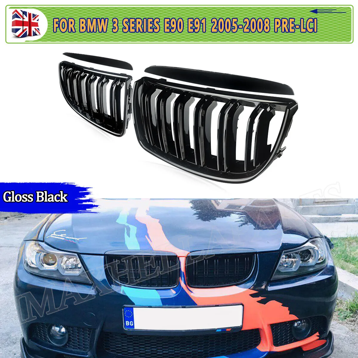 

Front Grille Bumper FOR BMW 3 SERIES E90 E91 318d 320d 330d 2005 2006 2007 2008 PRE FACELIFT GLOSS BLACK KIDNEY GRILL GRILLES