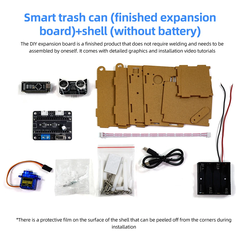 Intelligent Garbage Can Electronic Ultrasonic Automatic Induction HXFB Graphic Programming Microcontroller Programming DIY Kit