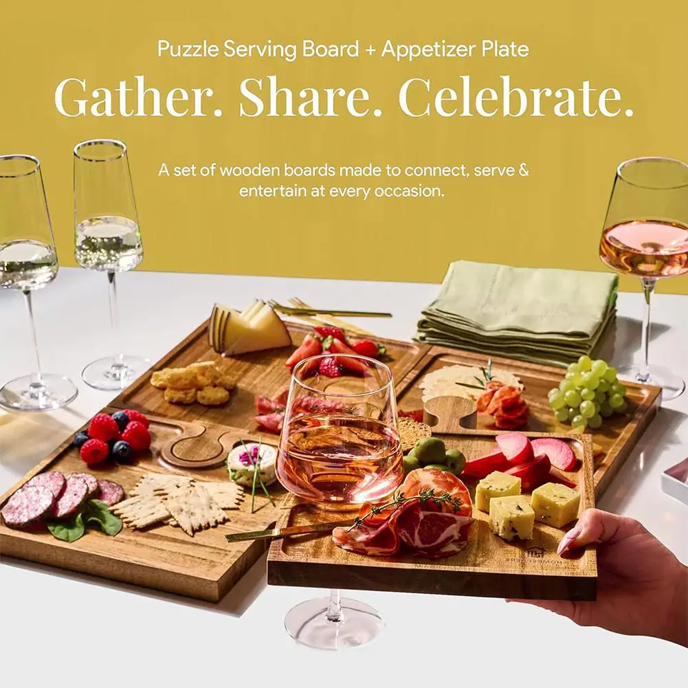 Wooden Jigsaw Elegant Coaster Tray 4pcs Retro Puzzle Appetizer Tray Set Multipurpose Use in Restaurant Party Camping Best