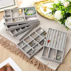 Grey Jewelry Organizer Velvet Jewelry Storage Tray Display Ring Bracelet Necklace Storage Box Showcase Drawer