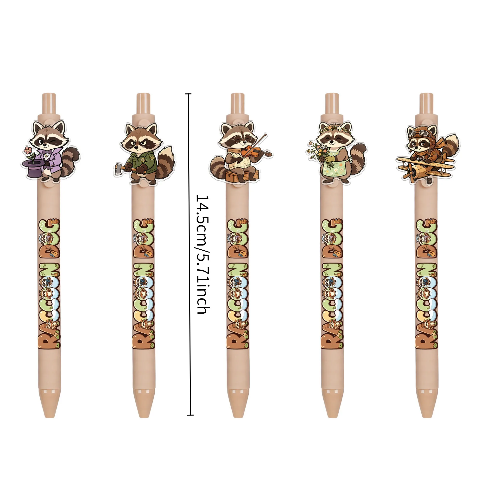 14Pcs Raccoon-Themed Acrylic Ballpoint Pens, Smooth Writing, Suitable for Office Use, Daily Use, and as Gifts, Convenient to Use, Random Patterns