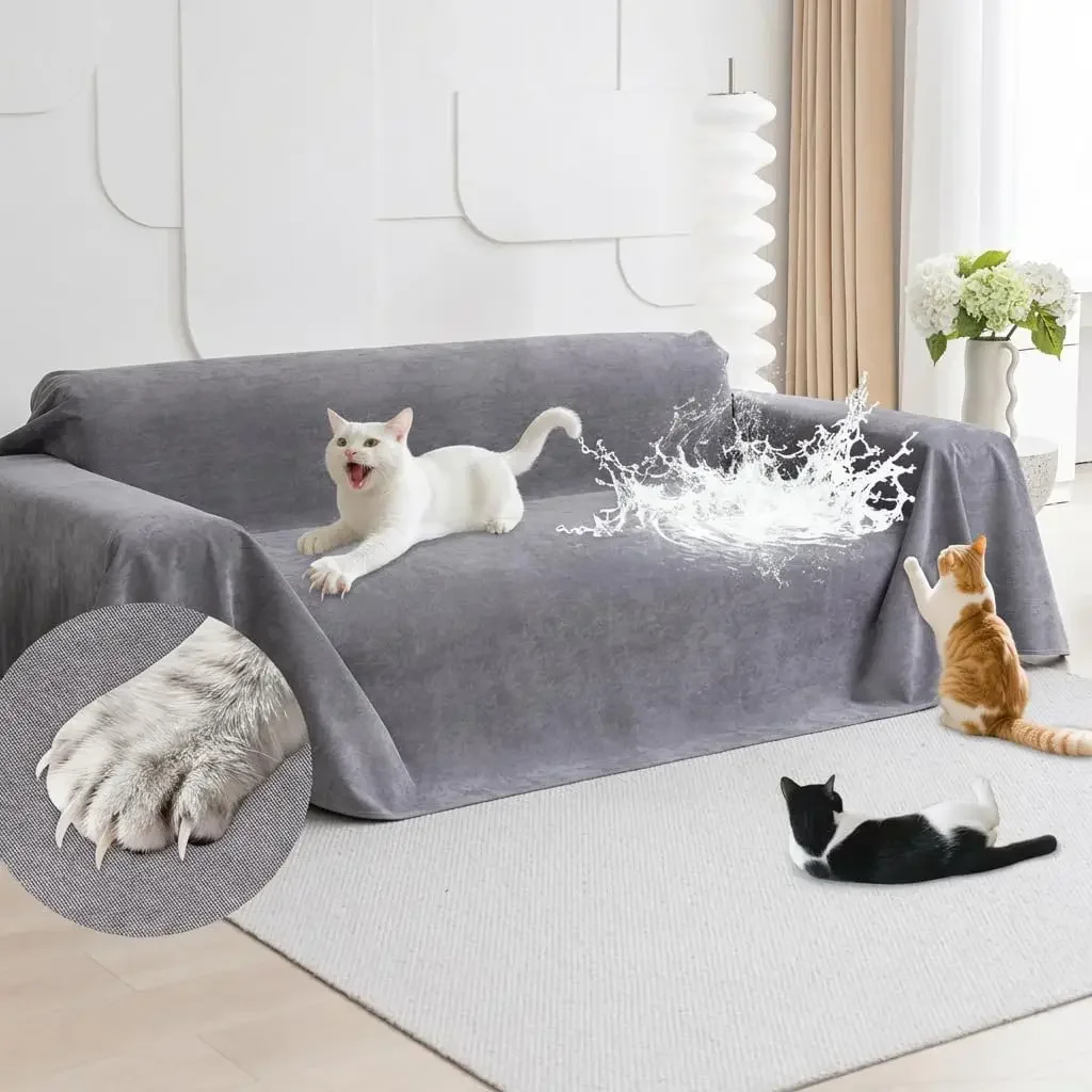 

Anti-Slip Waterproof Sofa Cover - Protects Furniture from Cat Scratches, Pet-Friendly, Gray 118"x71"