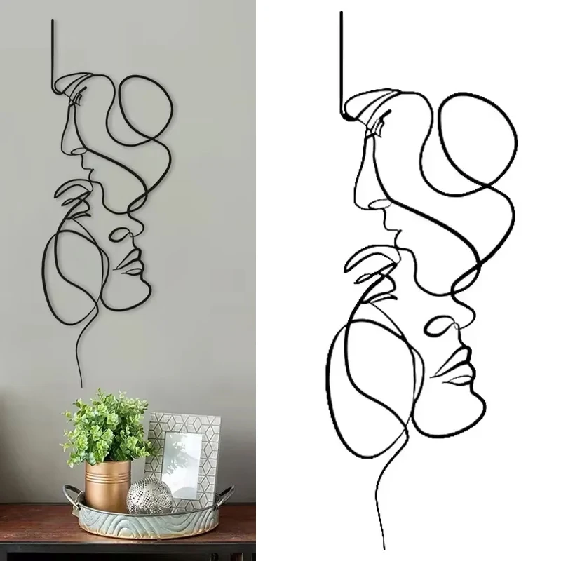 

2025 Metal Wall Art Minimalist Facial Line Wall Decoration Abstract Black Iron Sculpture Modern Home Hanging Decorations Crafts