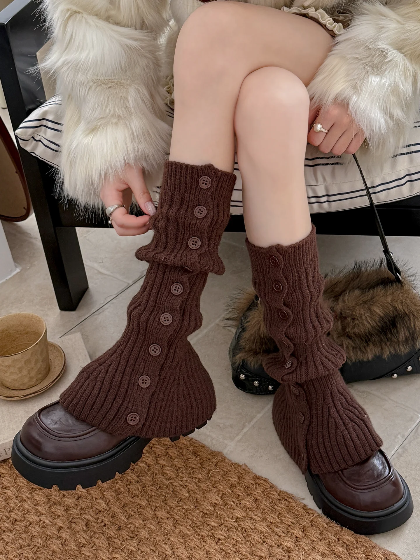 Slimming Long Tube Socks Women's Retro Style Micro Flared Brown Mid-Calf Socks Comfortable Breathable Leggings for Summer