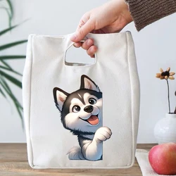 Designer Lunch Bag for Children Kawaii Cartoon Dog Lover School Teen Picnic Food Bags Kids Cute Dog Insulated Canvas Lunch Bag