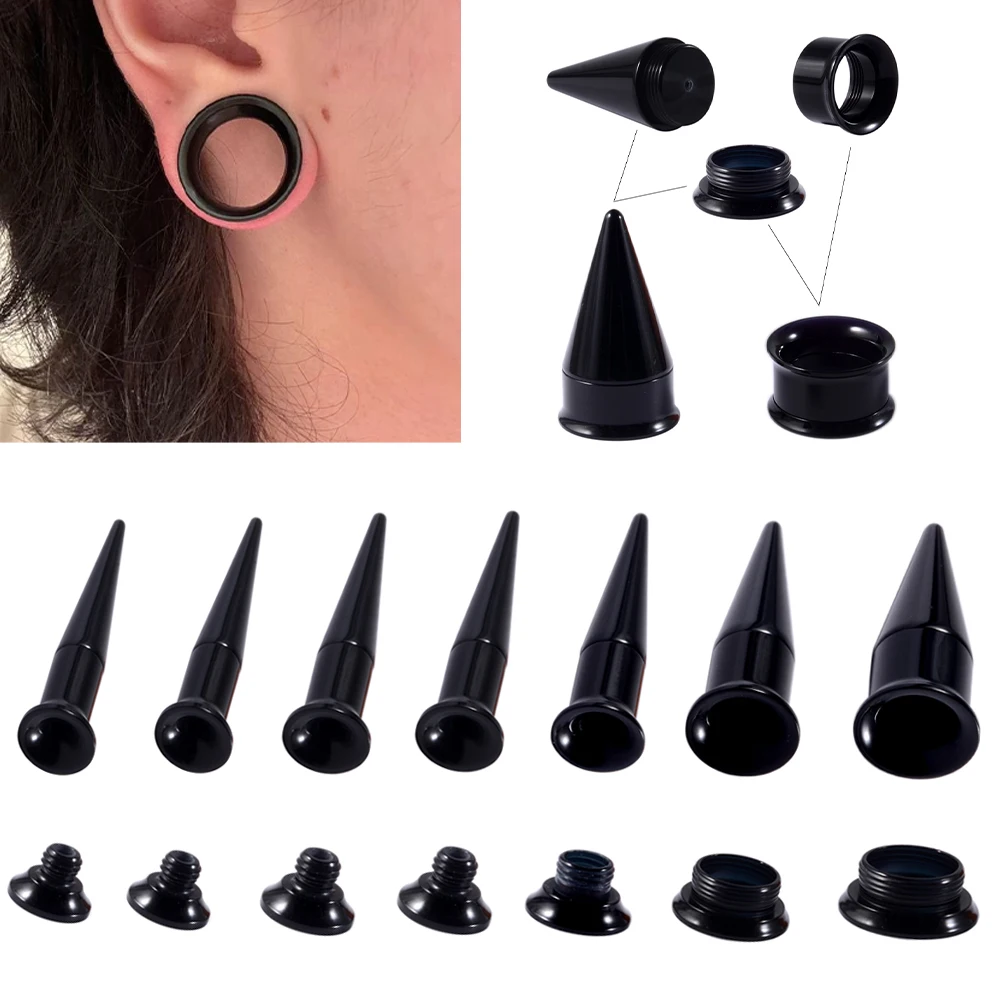1 Set of 3PCS Tool Black Acrylic Ear Stretcher Screw Fit Interchangeable Taper Piercing Ear Expander Ear Plugs&Tunnel Jewely