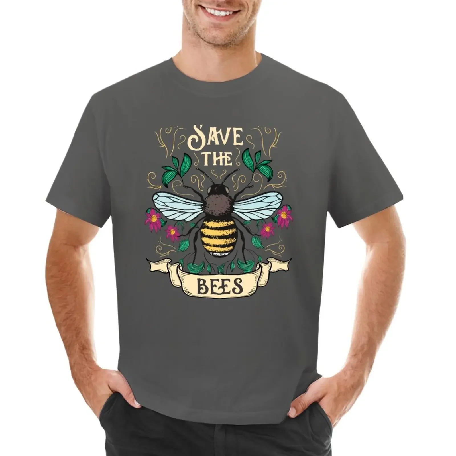 

Floral Save The Bees Art For Beekeepers T-Shirt Blouse Aesthetic clothing oversizeds blacks black t shirts for men