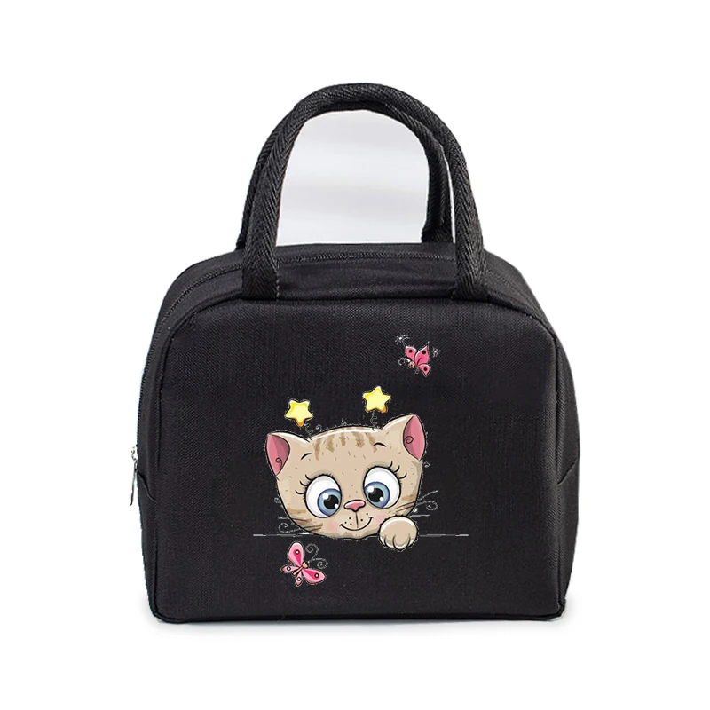 Lunch Bag School Student Love Thermal Food Essential Bag Fashion Cartoon Cats Women Picnic Travel Tote Bags School Lunch Bags