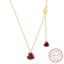 2024 NEW Trend 18k Gold Double Heart Ruby Pendant Necklace For Women 100% Original Sterling S925 Silver Wedding Gift Jewelry
