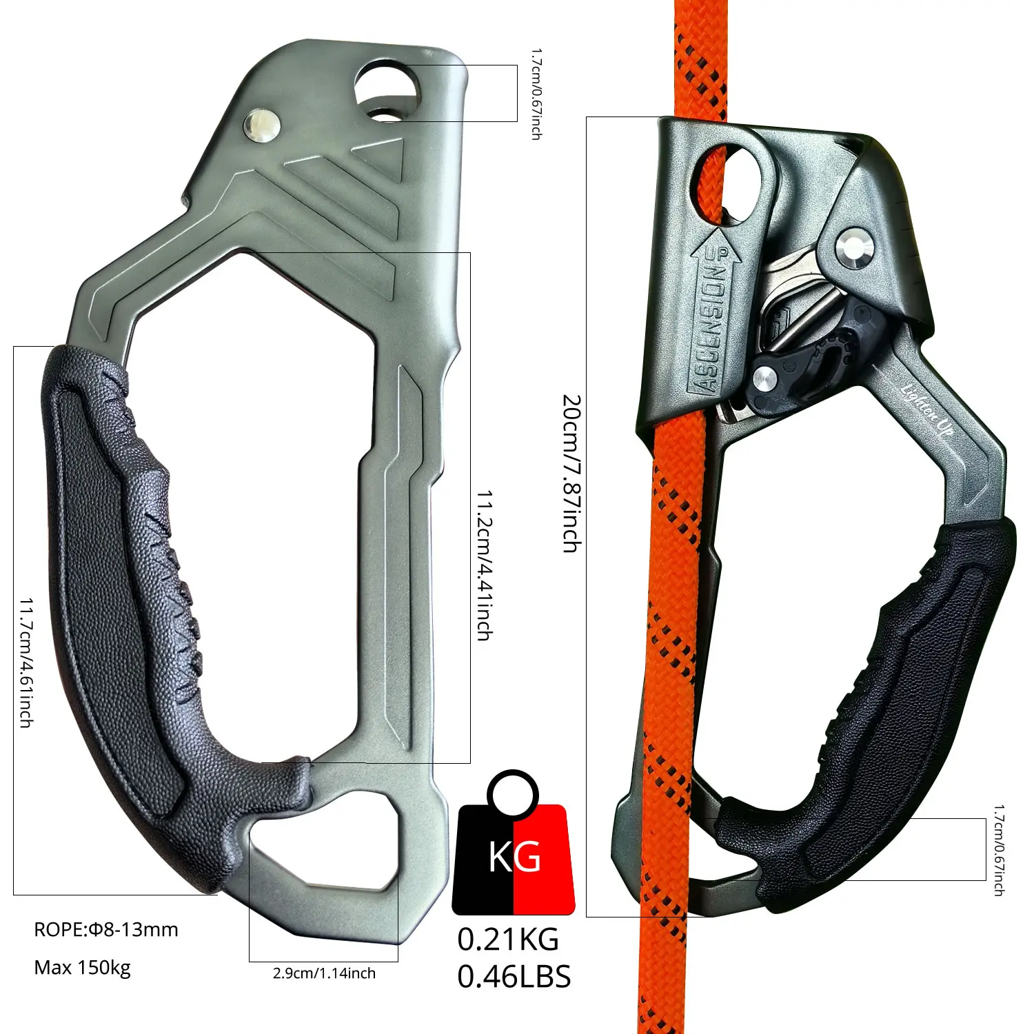 Outdoor Rock Climbing SRT Professional Hand Ascender Device Left & Right Hand Mountaineer Handle Climbing Rope Tools