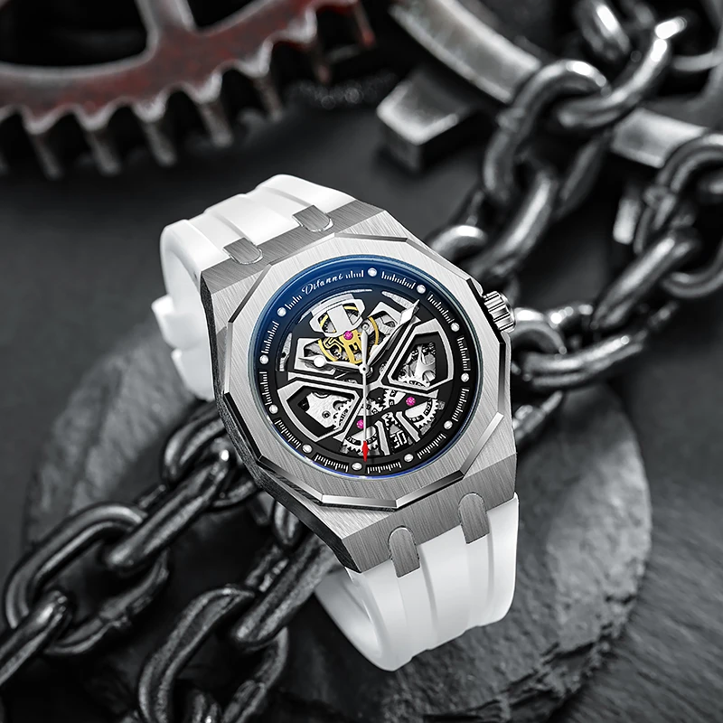 

Durenwei men's automatic mechanical watch with skeletonized design and luminous finish, stylish and sporty men's wristwatch