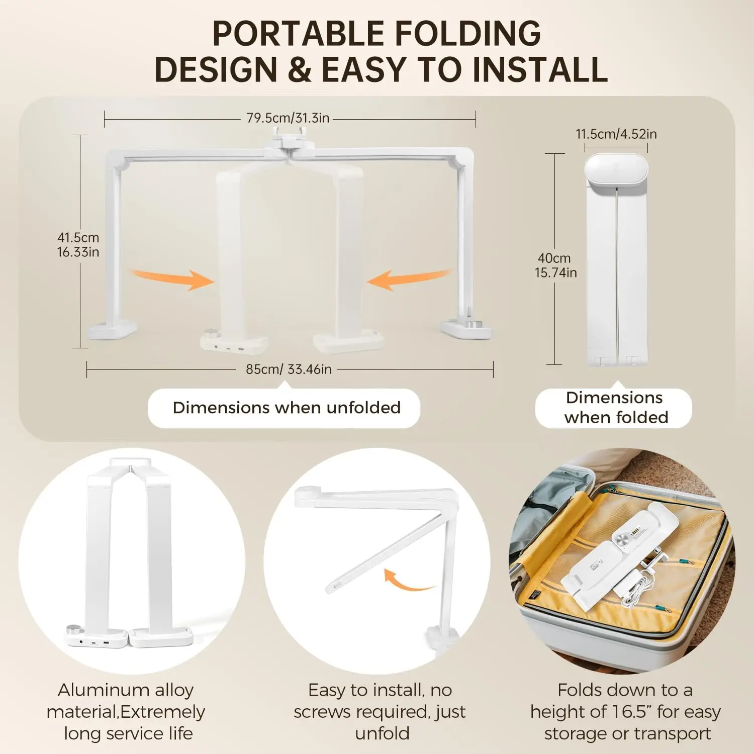 AORAEM 34' faltbare LED-Nagellampe, 456 LEDs, 3 Farbmodi, Telefonhalter